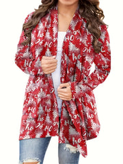 Christmas Cardigan Women's Plus Tree Print Long Sleeve Cardigan
