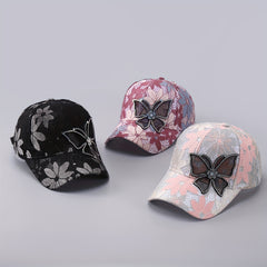 Flower Embroidery Baseball Cap Rhinestone Butterfly Patch Sunshade Dad Hat