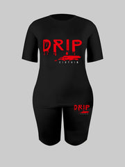 Letter Print Tee & Biker Shorts Set 2pcs Set Outfits
