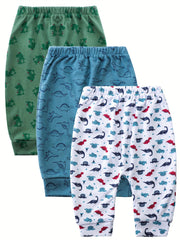 3pcs Baby Boys Elastic Waist Cotton Pants Set with Assorted Designs