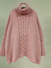 Casual Sweater Women's Plus Solid Batwing Sleeve Turtle Neck