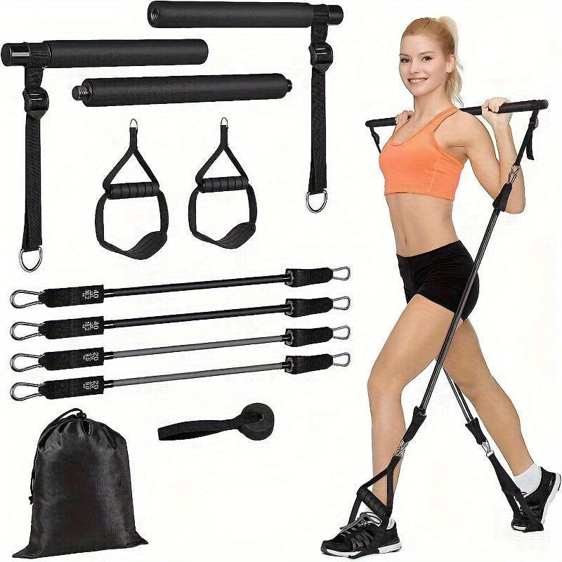 Portable Pilates Stick Kit with Resistance Band and Storage Bag