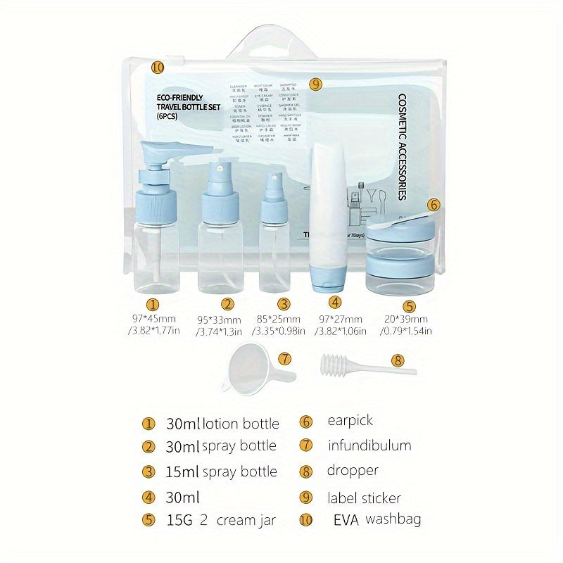 9pcs Travel Storage Set Portable Sub Bottle Cosmetics Shampoo Emulsion