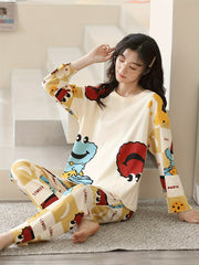 Cartoon Print Pajama Set Women's Sleepwear