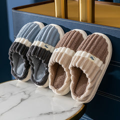 Men's Striped Memory Foam Cozy Slippers Winter