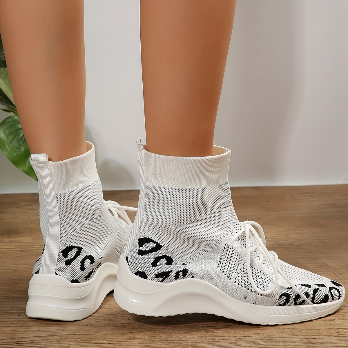 Leopard Print Sneaker Boots High Top Lace Up Ankle Boots