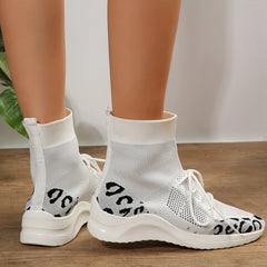 Leopard Print Sneaker Boots High Top Lace Up Ankle Boots