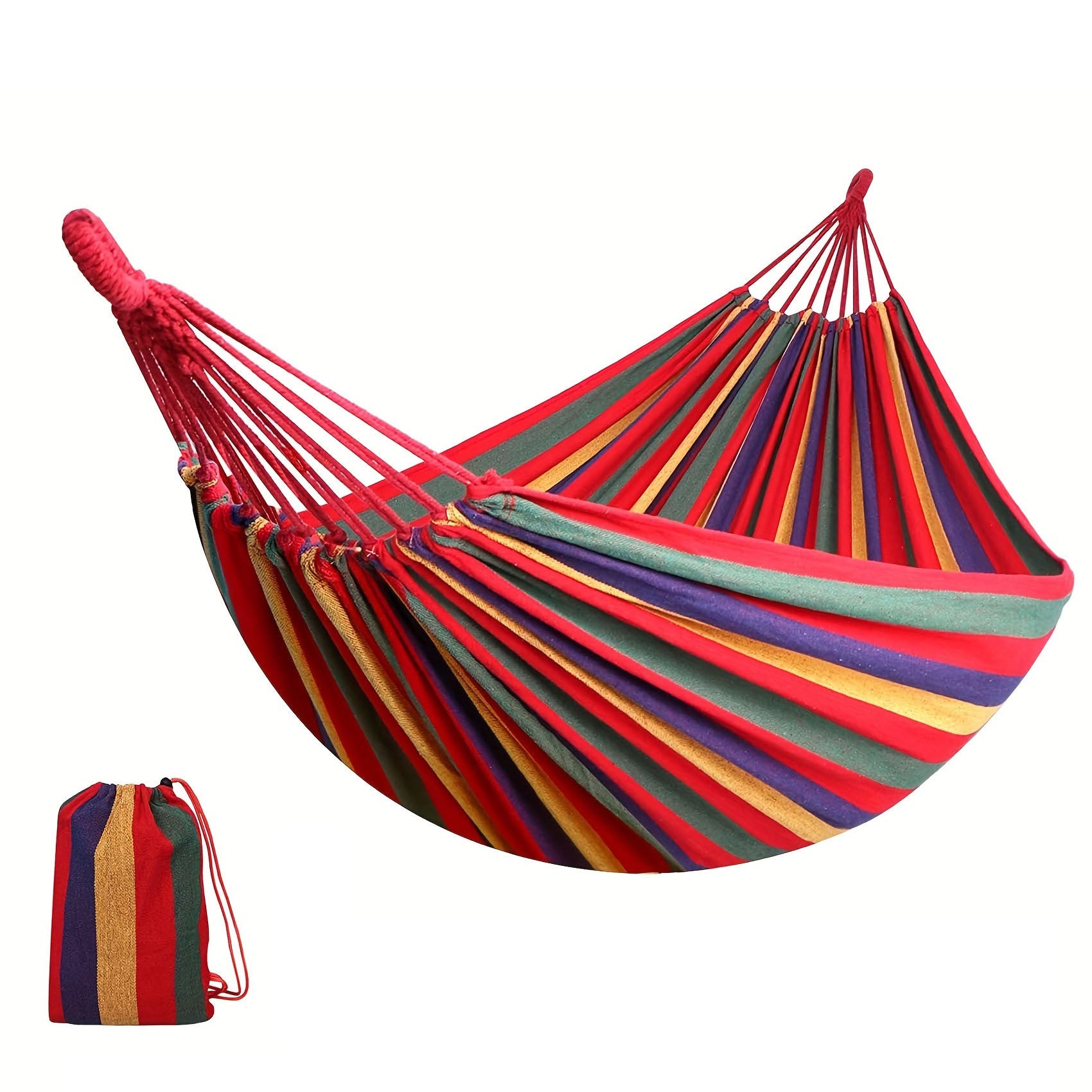 2 Person Fabric Hammock with Travel Bag for Outdoor Indoor Patio Backyard