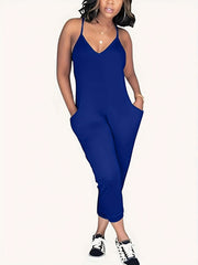 V Neck Cami Jumpsuit with Pockets