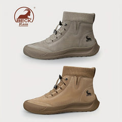 Men's No Tie Lace up Boots Casual Walking Shoes Sock Shoes