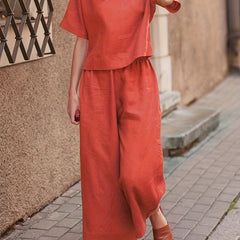 2pcs Tee & Pants Set Vacation Casual Two Piece Outfit Women's Clothing