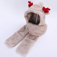 Christmas Rabbit Fur Antlers Winter Cartoon Hat Scarf Gloves Set