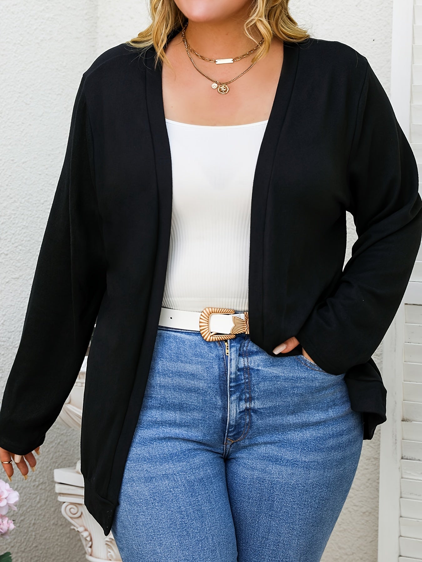 Solid Open Front Cardigan - Long Sleeve