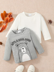 Toddler Baby Boys Bear Letter Print Long Sleeve Tee Tops Set