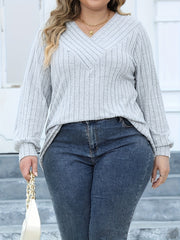 Casual Sweater Women's V Neck Knit Long Sleeve Jumper