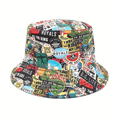 Vintage Cartoon Bucket Hat Unisex Sign Print Reversible Basin Hat