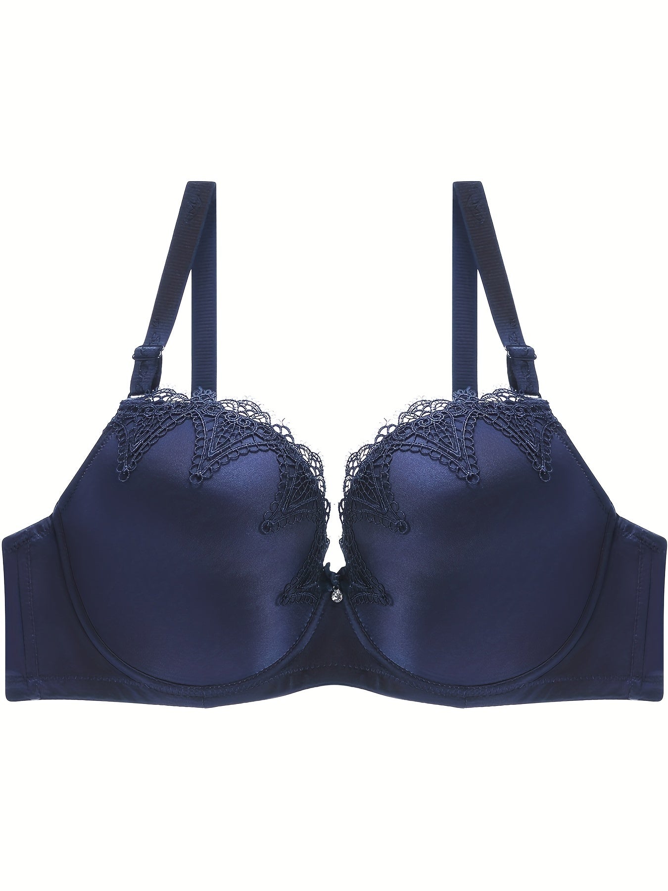 Bra Women's Plus Satin Contrast Lace Hook & Eye High Stretch Solid Bra