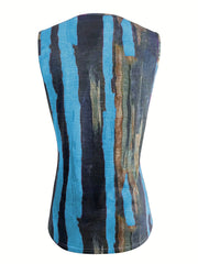 Colorblock Brush Print Zipper V Neck Tank Top