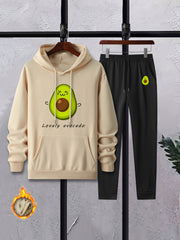 Avocado Print Men's 2Pcs Outfits Long Sleeve T Shirt Hooded Sweatshirt