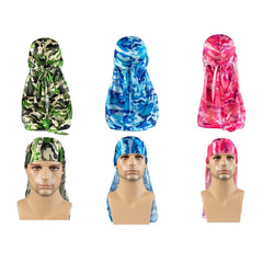 Men's Silk Camouflage Pirate Hat, Durag & Long Tail Headscarf Set