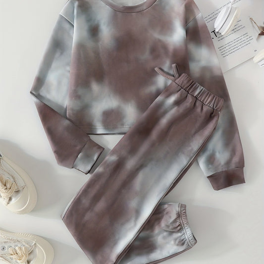 Girl's Tie Dye Sweatshirt & Sweatpants Set for Spring Fall