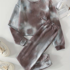 Girl's Tie Dye Sweatshirt & Sweatpants Set for Spring Fall