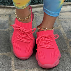 Women's Breathable Knit Sneakers Lace Up Outdoor Shoes Lightweight