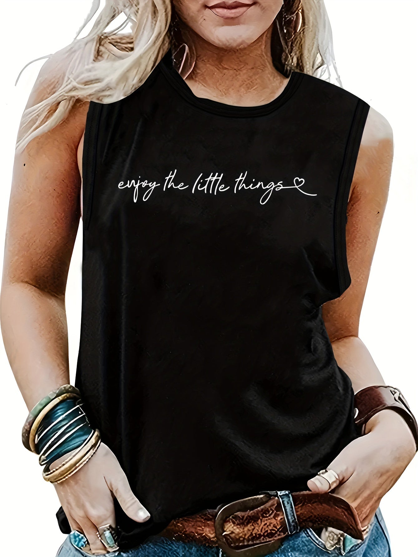 Letter Print Crew Neck Tank Top for Summer