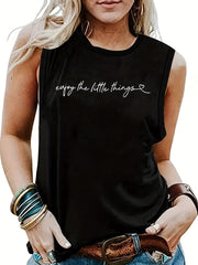 Letter Print Crew Neck Tank Top for Summer