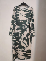 Retro Dress Round Neck Bodycon Midi Dress