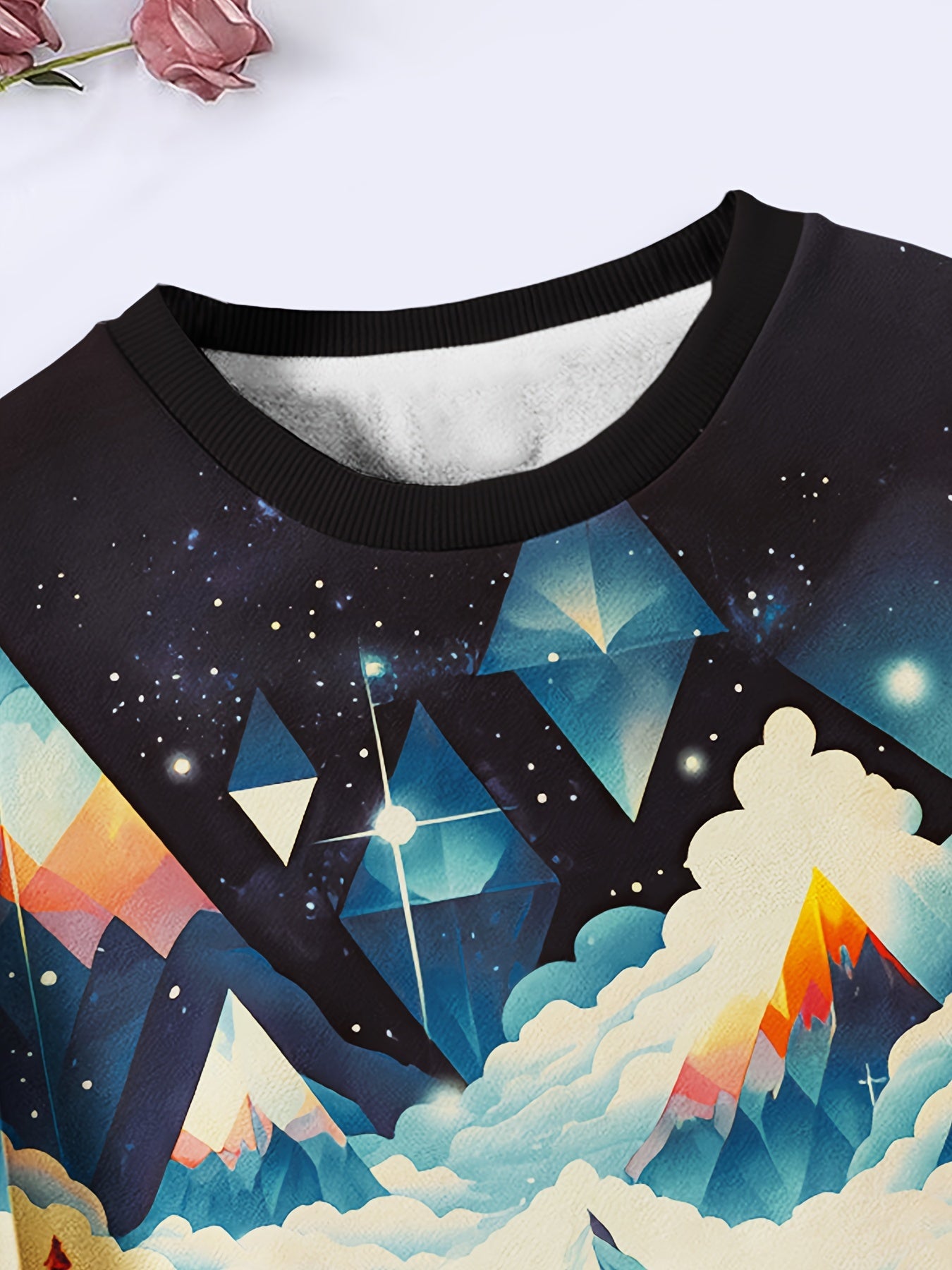 Dreamy Diamond Mountain In The Clouds Pattern Long Sleeve Crew Neck Sweatshirt
