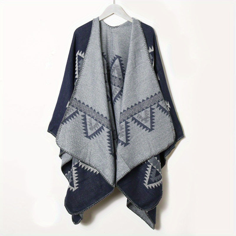 Vintage Geometric Jacquard Large Shawl Cashmere Wrap
