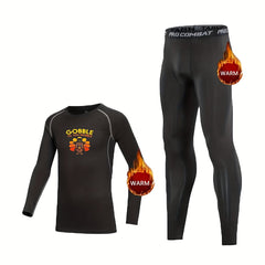 Kids Turkey In Town Print Compression Top & Leggings Set