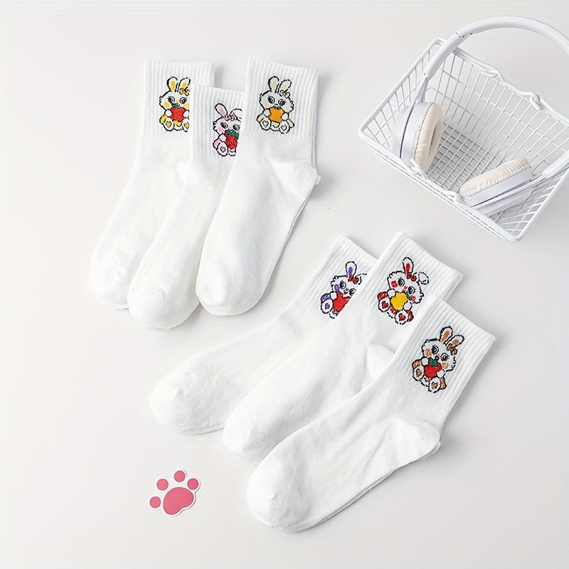 6 Pairs Bunny Print Comfy Socks Women's Stockings