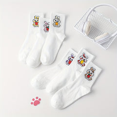 6 Pairs Bunny Print Comfy Socks Women's Stockings