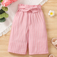 Girls' High Waist Striped Wide Leg Cropped Trousers