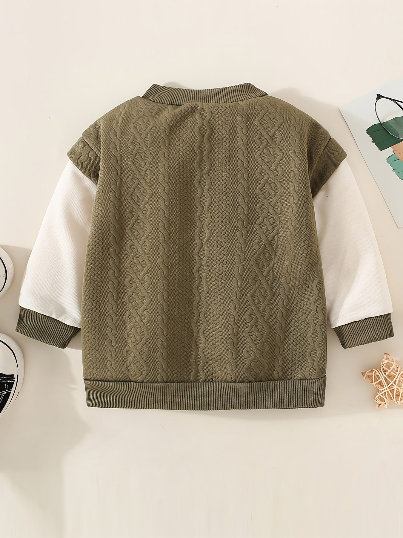 Toddler Boys V Neck Block Sweatshirt With Cable Knit Pattern
