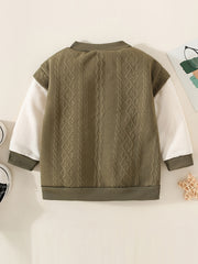 Toddler Boys V Neck Block Sweatshirt With Cable Knit Pattern