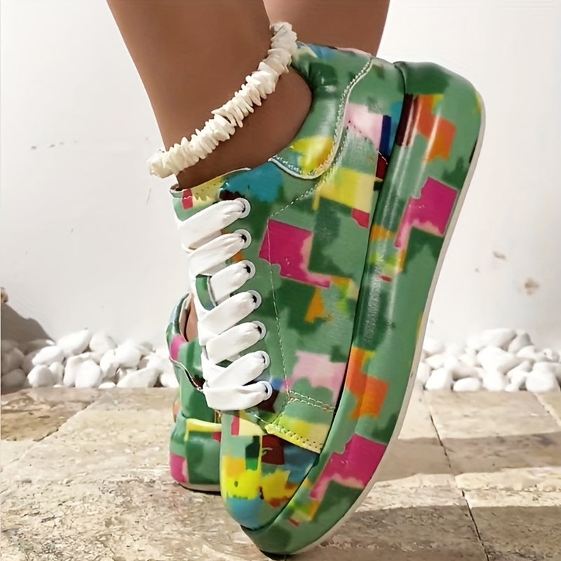 Colorful Print Thick Bottom Sneakers Lightweight Non slip Shoes