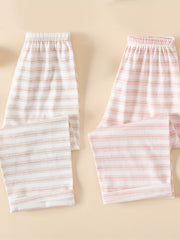 Girls Stripe Print Elastic Waist Trousers Loungewear