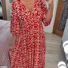 Floral Print V Neck Maxi Dress Plus Size