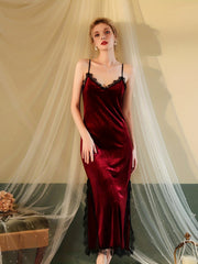 Lace Velvet Nightdress V-neck Sleep Dress