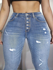 Ripped Fringe Trim Skinny Jeans