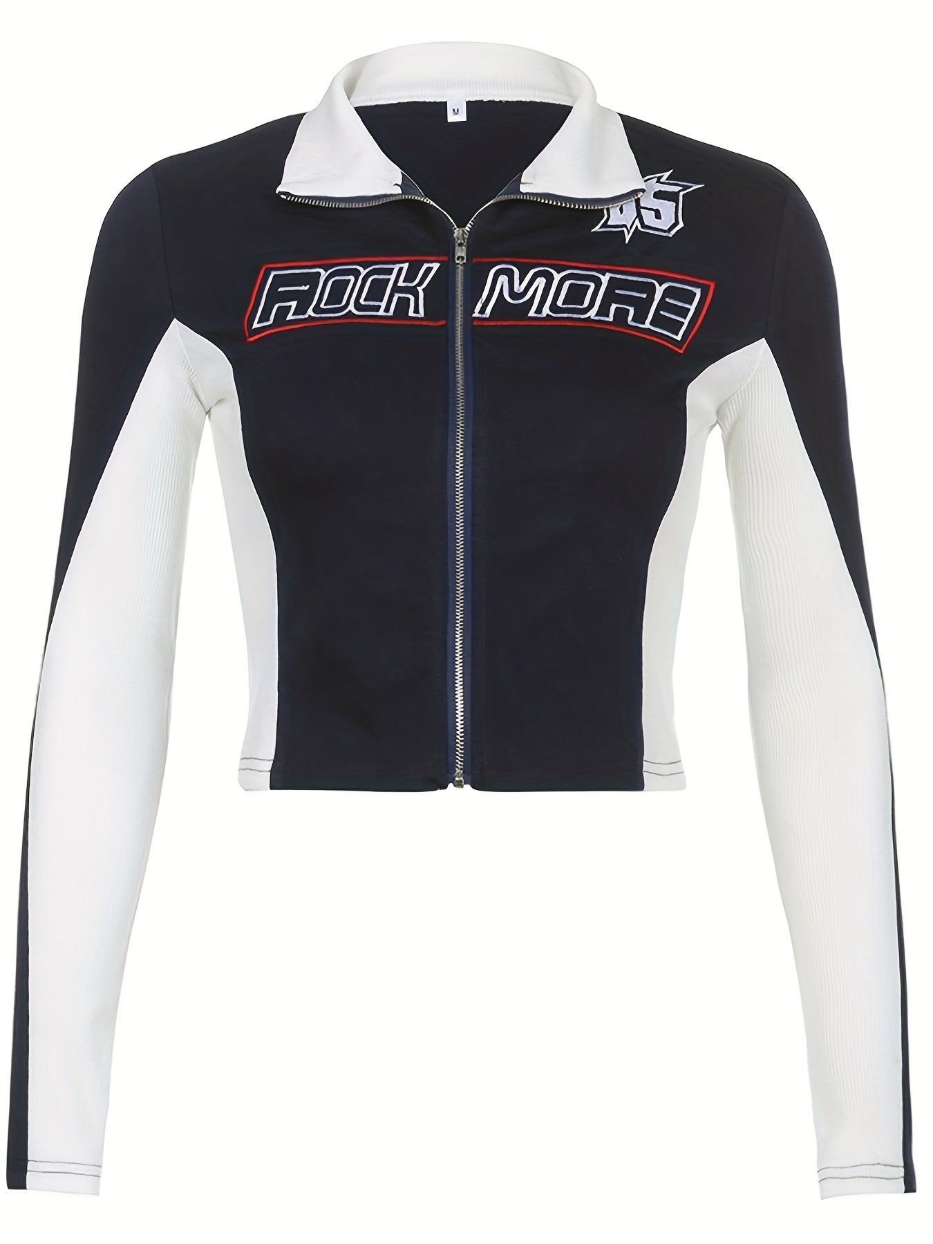 Letter Print Biker Jacket Streetwear Zip Up Outerwear