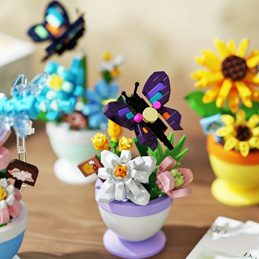 DIY Puzzle Bricks Garden Bouquet Building Set - Rose & Sunflower Deco