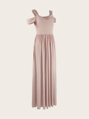 Sexy Off Shoulder Slit Dress Casual Suspender Solid