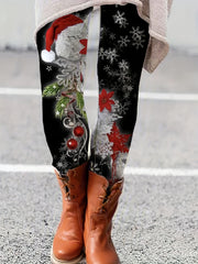 Christmas Leggings Women's Snowflake Print High Rise Leggings