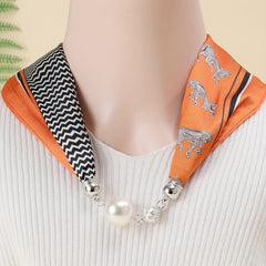 Orange Print Scarf Silk Neck Scarf Necklace