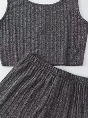 Ribbed Knit Tank Top & Shorts Set - Home Wear