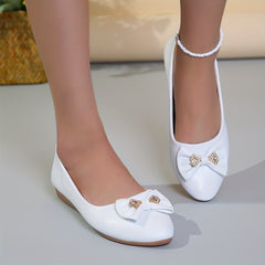 Bowknot Flat Shoes Rhinestone Almond Toe Slip On Ballet Flats